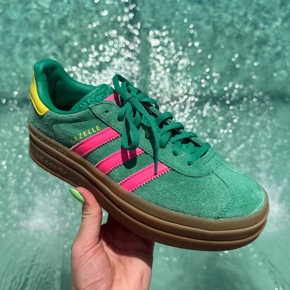 Adidas Gazelle Bold Court Green / Lucid Pink / Pure Sulfur Sneakers
